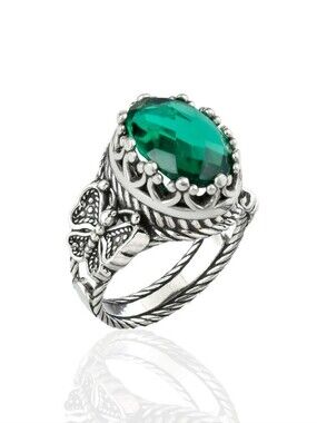 NEW Sterling Silver Emerald Butterfly Filigree Ring